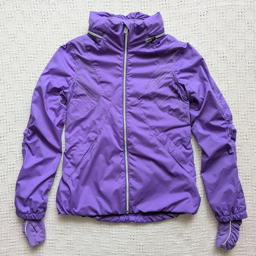 Lululemon Run Hustle Jacket 4 Purple Reflective Micro-Stripes Zip Away Hood